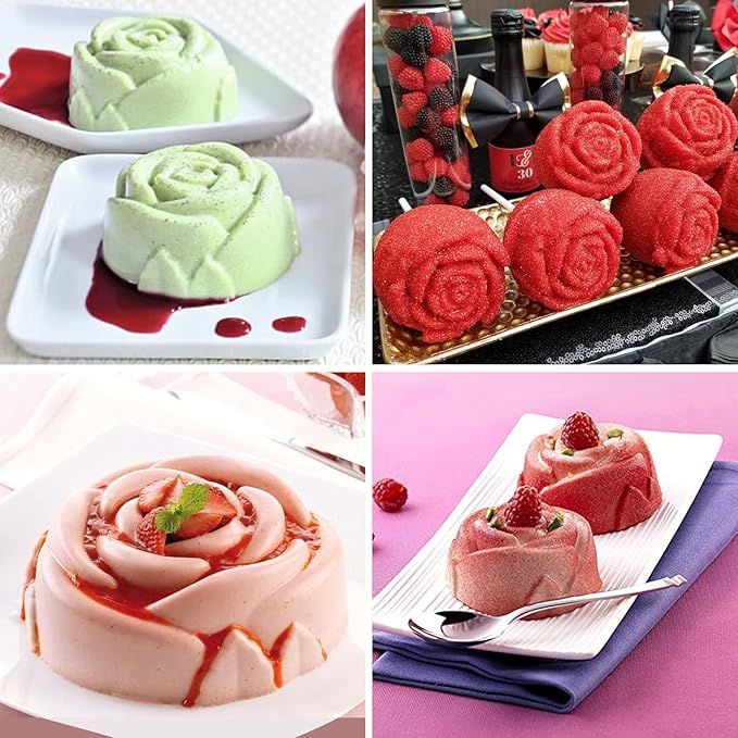3PCS Jumbo Rose Flower Silicone Mold for Candy, Non-stick Silicone Flower Molds for Raspberry Cheesecake Roses, 6-Cavity Flower Silicone Molds for Rose Candy Apples