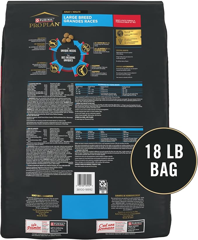 Purina Pro Plan Joint Health Large Breed Dog Food with Probiotics for Dogs, Beef & Rice Formula - 18 lb. Bag