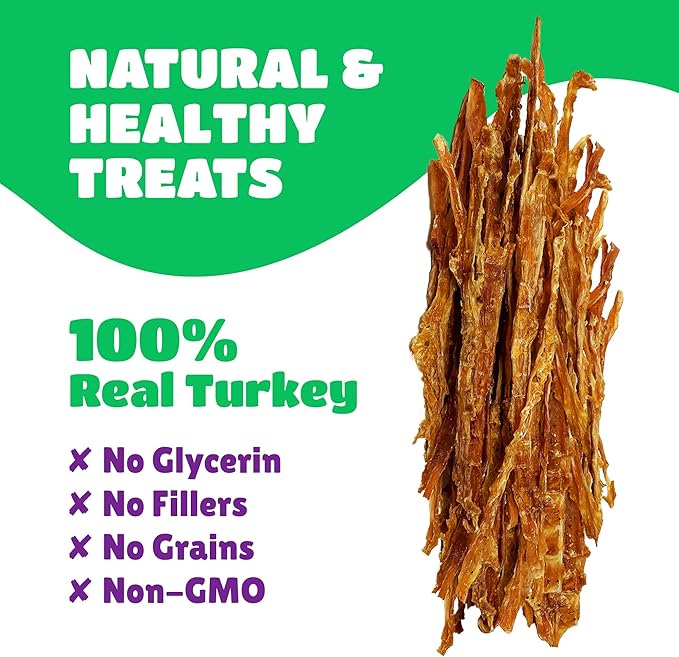 Turkey Tendons for Dogs Made in USA with 100% Turkey and No Glycerin; Healthy Jerky Dog Treats for Medium Dogs; Natural Dog Chews; Dog Jerky Treats; Human Grade Dog Treats Small Dogs; 6 oz Bag