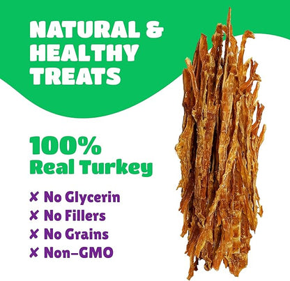 Turkey Tendons for Dogs Made in USA with 100% Turkey and No Glycerin; Healthy Jerky Dog Treats for Medium Dogs; Natural Dog Chews; Dog Jerky Treats; Human Grade Dog Treats Small Dogs; 6 oz Bag