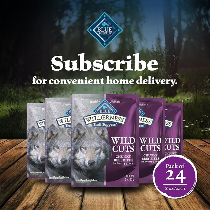 Blue Buffalo Wilderness Trail Toppers Wild Cuts High Protein, Natural Wet Dog Food, Chunky Duck Bites in Hearty Gravy 3-oz pouches (Pack of 24)