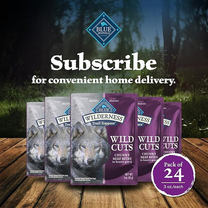 Blue Buffalo Wilderness Trail Toppers Wild Cuts High Protein, Natural Wet Dog Food, Chunky Duck Bites in Hearty Gravy 3-oz pouches (Pack of 24)