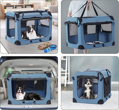 Portable Dog Crate, Collapsible Dog Travel Crate 32x23x23 with Soft Blanket Foldable Bowl and a Poop Bag with Dispenser for Medium & Large Dogs