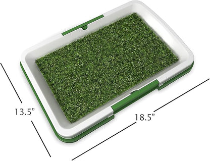 Artificial Grass Pee Pad Set for Dogs - Reusable Puppy Essential for Potty Training Small Pets Indoors and Outdoors by PETMAKER (Green)