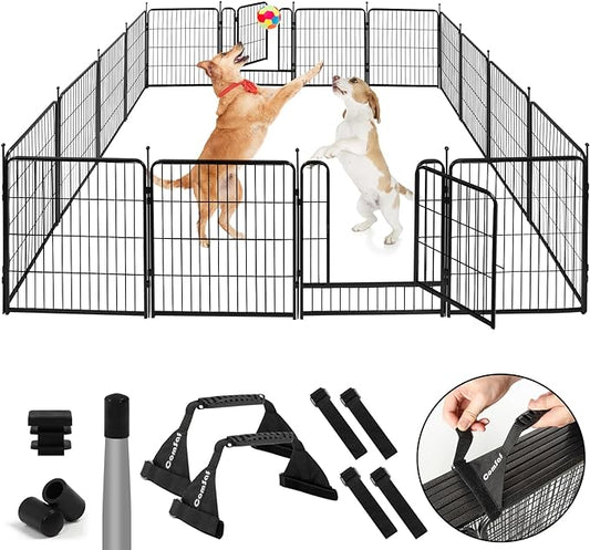 ComSaf Dog Playpen Outdoor, 32" Height 16 Panels Metal Dog Fence with Two Easy-Carry Straps,Playpen for Large/Medium/Small Dogs, Portable Pet Puppy Playpen for Outdoor, Indoor, RV, Camping, Yard