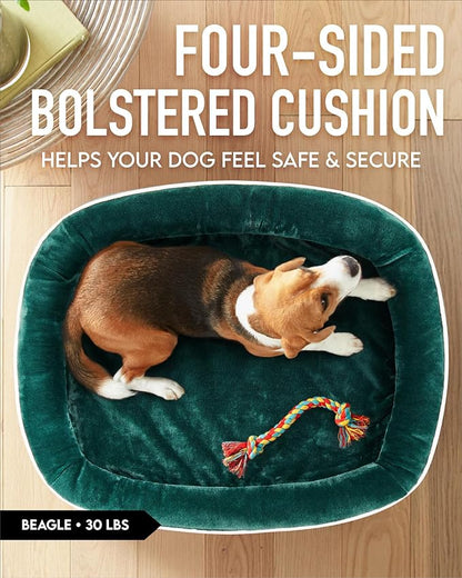 Orthopedic Dog Bed for Large Dogs, Dog Couch Design with Egg Foam Support, Removable, Machine Washable Plush Cover and Non-Slip Bottom with Four Sided Bolster Cushion (Dark Green)