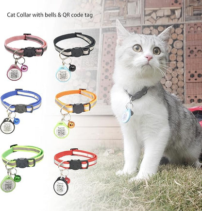 2 Pack - QR Code Pet ID Dog cat Tags for Collar Personalized for Pet Online Profile - Scan QR Receive Instant Pet Location Alert Email, Anti-Lost,No Subscription fees (Blue&Black, for cat - 1")
