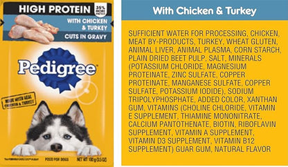 Pedigree high protein dog food bundle, includes 12 pouches, High Protein and cuts in gravy, assorted 06 Flavors(02 each).Plus a Carrot dog toy and a Pet Nutrition Booklet.