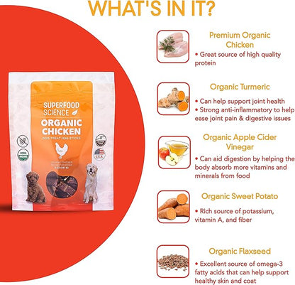 Organic Dog Treats with Chicken, Sweet Potato, Turmeric, and Flaxseed, Low-Calorie Semi-Soft Healthy Training Treats for Puppy, Small, Medium, and Large Dogs, Gluten-Free, 5 oz