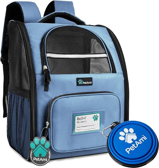 PetAmi Dog Backpack Carrier for Small Large Cat, Pet, Puppy, Ventilated Pet Hiking Backpack Travel Bag, Airline Approved Cat Backpack Carrier, Camping Biking Dog Bag Up to 18lbs Pet, Light Blue