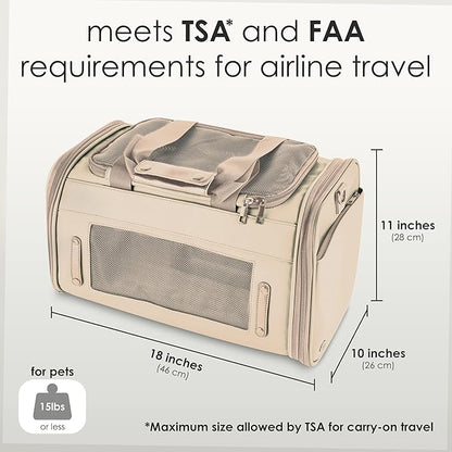 TSA Airline Approved PU Leather Luxury Pet Carrier - Size XS/S - for Small Dogs and Cats