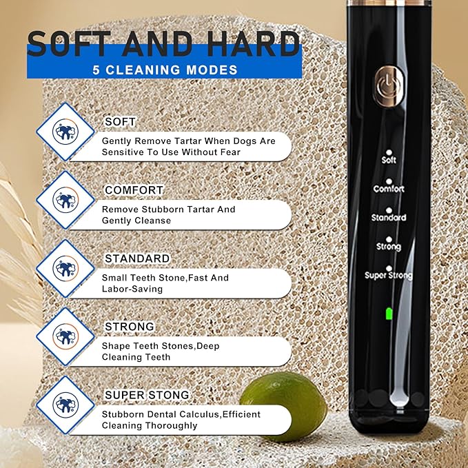 5 Modes Plaque Remover for Teeth,Dog Teeth Cleaning Kit,Dog Teeth Cleaning, Dental Tools to Remove Tartar and Stains, Safe for Dogs & Cats, with Led Light & 5 Adjustable Modes (Black)