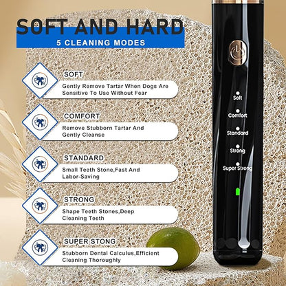 5 Modes Plaque Remover for Teeth,Dog Teeth Cleaning Kit,Dog Teeth Cleaning, Dental Tools to Remove Tartar and Stains, Safe for Dogs & Cats, with Led Light & 5 Adjustable Modes (Black)