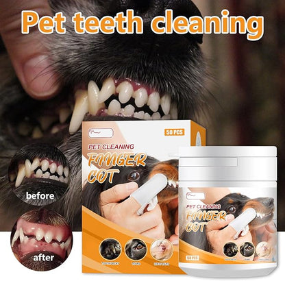 Pet Dental Fingers Wipes, 50Pcs Dog Teeth Cleaning Finger Cots, Oral Wipes Pads for Dogs and Cats Ear Eye Face - Optimize Oral Health Reduces Plaque, Freshens Breath