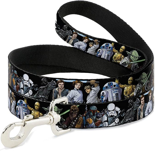 Star Wars Pet Leash, Dog Leash, Star Wars Classic Character Poses Black, 4 Feet Long 1.5 Inch Wide