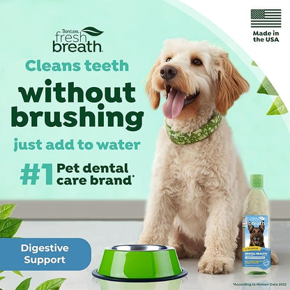 TropiClean Fresh Breath Plus Digestive Support | Dog Oral Care Water Additive | Dog Breath Freshener Additive for Dental Health | VOHC Certified | Made in the USA | 16 oz.