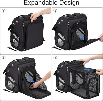 Expandable Pet Carrier Backpack for Cats, Dogs and Small Animals, Portable Pet Travel Carrier, Super Ventilated Design, Airline Approved, Ideal for Traveling/Hiking/Camping, Black