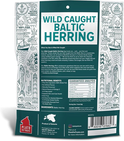 PLATO Pet Treats Air Dried Dog Treats Baltic Herring Dog Treat, Real Fish, Grain-Free, Baltic Herring, All Natural, Single Ingredient Fish, 8.5oz