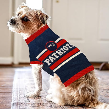 NFL New England Patriots Dog Sweater, Size Small. Warm and Cozy Knit Pet Sweater with NFL Team Logo, Best Puppy Sweater for Large and Small Dogs