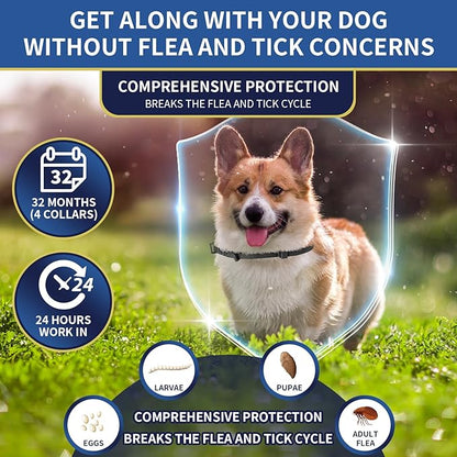 4 Pack Flea Collar for Dogs, Flea and Tick Collar for Dogs Puppies, 32 Months Flea and Tick Prevention for Dogs, Dog Flea Collar, Dog Flea and Tick Treatment-Black and Purple