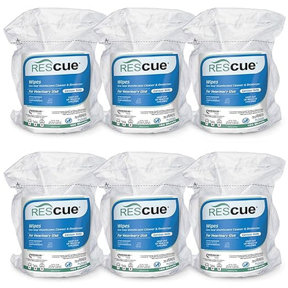 REScue One-Step Disinfectant Cleaner & Deodorizer Wipes for Vet Use – Cleaner for Kennels, Litter Boxes & More – 160-Wipe Canister Refill (6 pack)