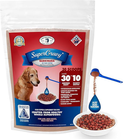 SuperGravy BARKinara - Natural Dog Food Gravy Topper - Hydration Broth Food Mix - Human Grade – Kibble Seasoning for Picky Eaters – Gluten Free & Grain Free, 14 Scoops, 01089, red
