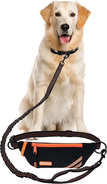 DOCO Lite Dog Jogging Belt with Zipper Pouch, Bungee Leash for Walking, Hiking, Jogging with Dog, Made for 10-100 lb. Dogs (Orange)