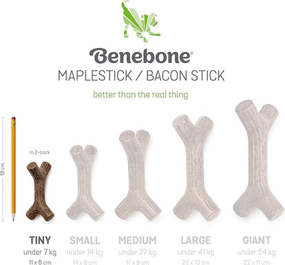 Benebone 2-Pack Maplestick/Zaggler Durable Dog Chew Toys, Real Bacon, Real Maplewood, Made in USA, Tiny, Extra Small, Brown