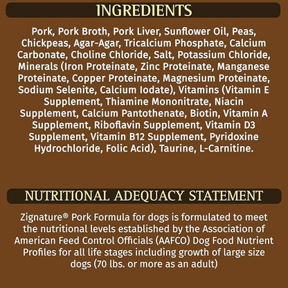 Zignature Pork Limited Ingredient Formula Wet Dog Food 13oz, case of 12