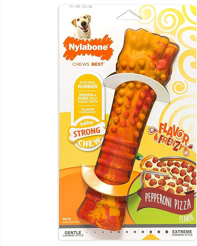 Nylabone Strong Chew Flavor Frenzy Souper Bone Chew Toy for Dogs, Indestructible Chew Toys for Aggressive Chewers, Pepperoni Pizza Flavor, X-Large/Souper - 50+ lbs. (1 Count)
