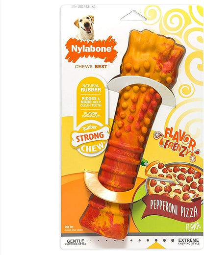 Nylabone Strong Chew Flavor Frenzy Souper Bone Chew Toy for Dogs, Indestructible Chew Toys for Aggressive Chewers, Pepperoni Pizza Flavor, X-Large/Souper - 50+ lbs. (1 Count)