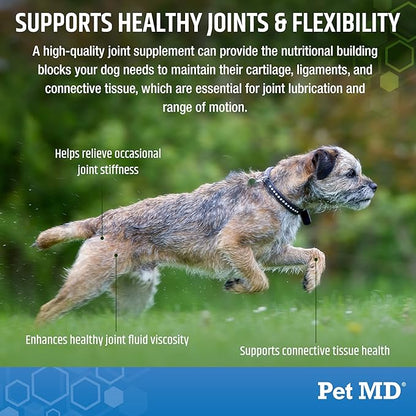 Pet MD Glucosamine for Dogs | Dog Joint Supplement with Glucosamine, Chondroitin & MSM - Inflammatory Pain Relief Chews for Hip & Joints - Bacon Flavored - includes Yucca & Turmeric - 120 Ct