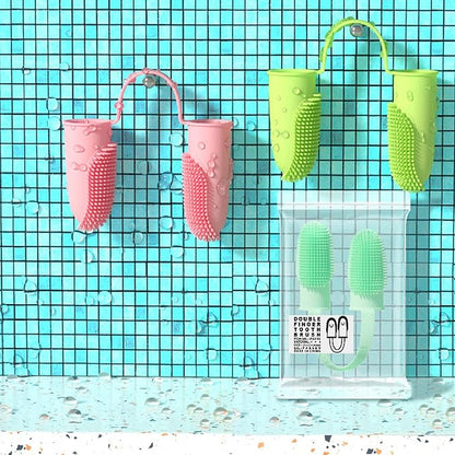 2 Pack Dog & Cat Toothbrush, Finger Toothbrush Kit,135ºSurround Fine Soft Bristles,Double-Finger Toothbrush Dental Care, Easy Teeth Cleaning for Dogs,Puppies, Cats and Small Pets
