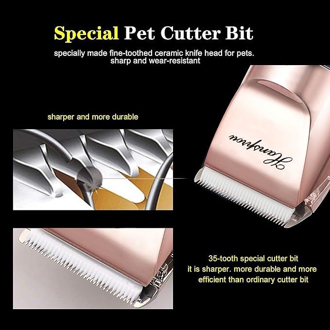 Cordless Dog Clippers for Grooming, Professional 5000mAh Battery Pet Clipper for Thick Coats Heavy Duty Dog Hair Trimmers Low Noise with Guard Combs for Dog Cat
