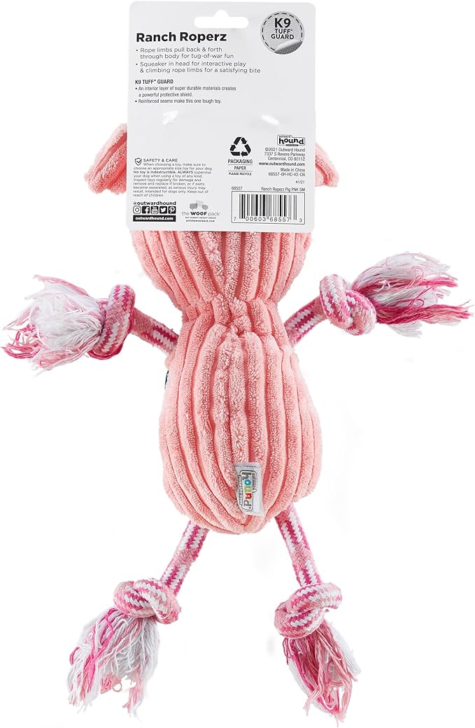 Charming Pet Ranch Roperz Pig Plush Squeaky Dog Toy