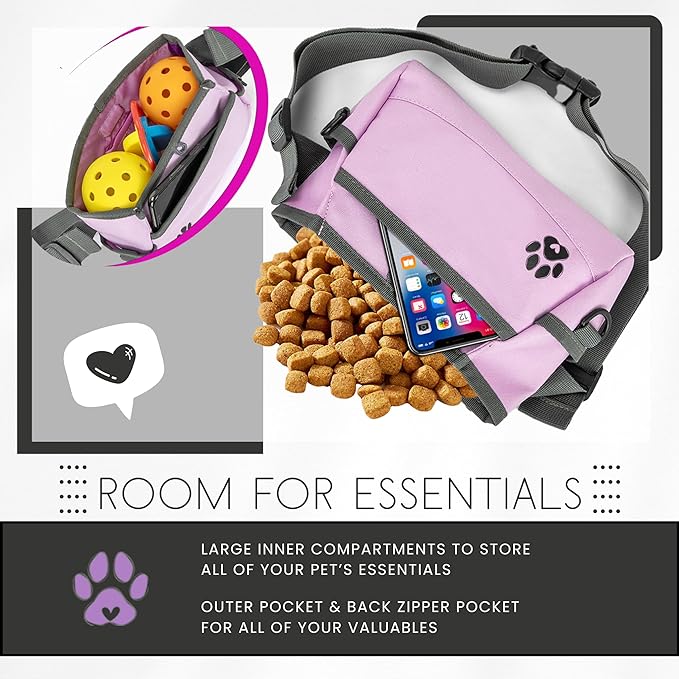 Dog Treat Pouches for Pet Training - Custom Design - Dog Treat Bag for Dog Training & Behavior Aids - Fanny Pack for Dog Walking Bag - Puppy Training Treat Pouch & Snacks Bag Pouch (Light Purple)