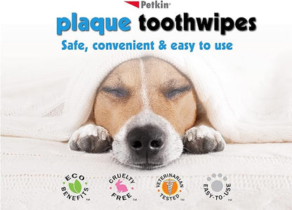 Petkin Cat and Dog Dental Wipes, 40 Wipes (Fresh Mint) - Natural Formula Cleans Teeth, Gums & Freshens Breath - for Daily Use - Convenient Dog Dental Care - 1 Pack of 40 Wipes