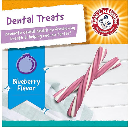 Arm & Hammer for Pets Fruit Twisters Dental Treats for Dogs, Value Pack, 57 Pieces - 6 Pack | Blueberry Flavored Dog Dental Chews Fight Bad Breath, Plaque & Tartar Without Brushing