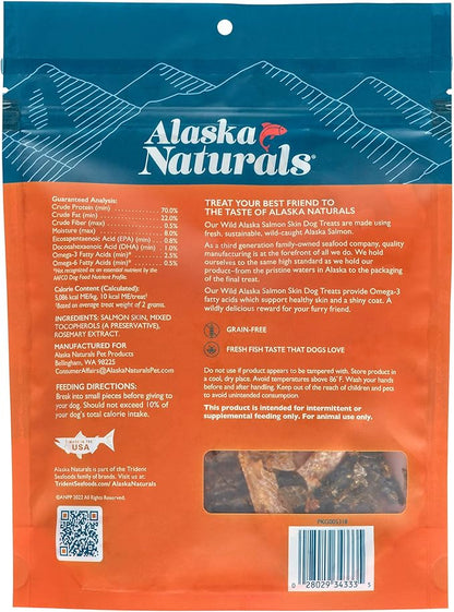 Alaska Naturals® 100% Wild-Caught Alaska Salmon Skin Dog Treats, Delivers 0.8% EPA & 1.0% DHA Omega-3 Fatty acids to Support Healthy Skin & Shiny Coat, Gluten Free, Grain Free Dogs Treat, 3 oz
