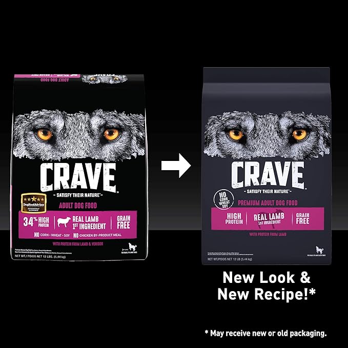 CRAVE Grain Free High Protein Adult Dry Dog Food with Lamb, 12 lb. Bag
