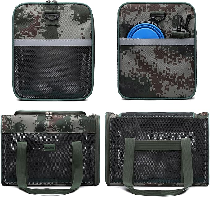 Framed Soft-Sided pet Carrier, cat, Dog, Rabbit and Poultry Carrier, Airline Approved Carrier.(Large, Military Green)