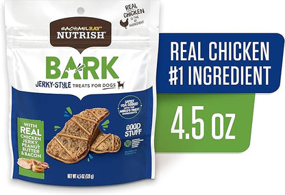 Nutrish Rachael Ray Bark Jerky-Style Dog Treats with Real Chicken Jerky, Peanut Butter & Bacon, 4.5 Ounce (Pack of 5)