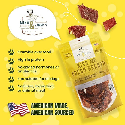 Gourmet Jerky Dog Treats - Natural Dog Treat Chicken Jerky for Dogs, Nutritious and Tasty Dog Jerky Treats Made in USA only, Cage-Free Chicken, No Additives (Mika & Sammy's Kiss Me Fresh Breath 12 oz)