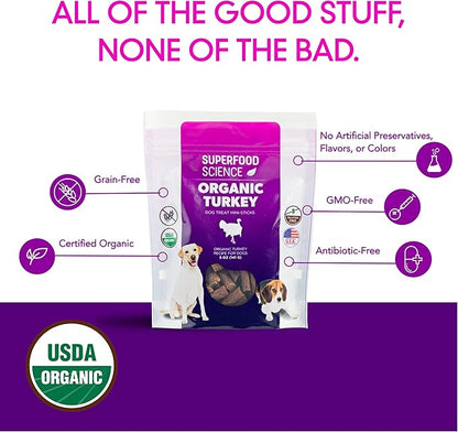 Organic Dog Treats for Small, Medium, and Large Breeds, Semi-Soft Organic Turkey Dog Training Jerky Snack Bites, All-Natural & Gluten-Free, Immunity & Hypoallergenic recipe, 5 oz