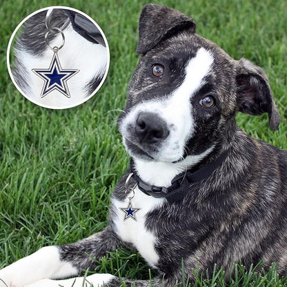 NFL Dallas Cowboys Engraving Pet ID Tags in 32 Team Logo Shapes Personalized Dog Tags and Cat Tags with 3 Lines of Customizable Text for Tracking & Safety. Stainless Steel Pet ID Tracking Tags