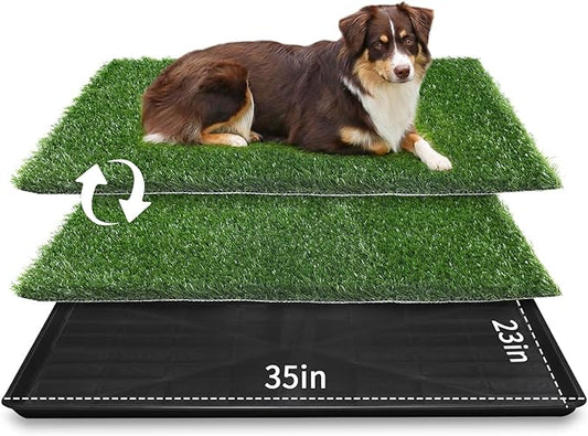 LOOBANI 35in x 23in Extra Large Grass Porch Potty Tray, 2-Pack Replacement Artificial Grass Puppy Training Pads, Quickly Absorbency Portable Dog Potty