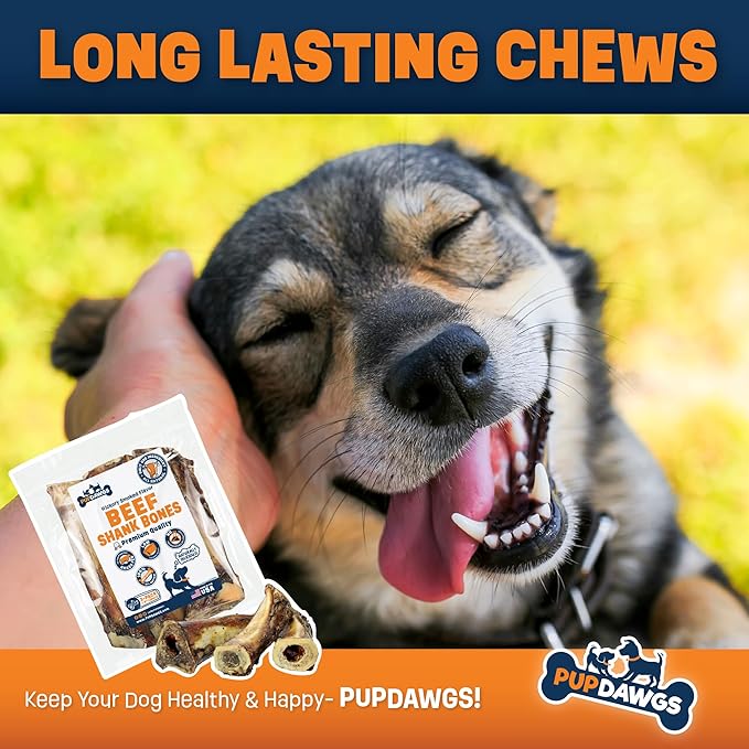 Dog Bones for Aggressive Chewers | 7-8" Hickory Smoked Flavor Beef Shank Bones | Dog Bones for Medium Dog | All Natural Dog Bone Treats Made in The USA - Individually Wrapped (3 Piece Pack)