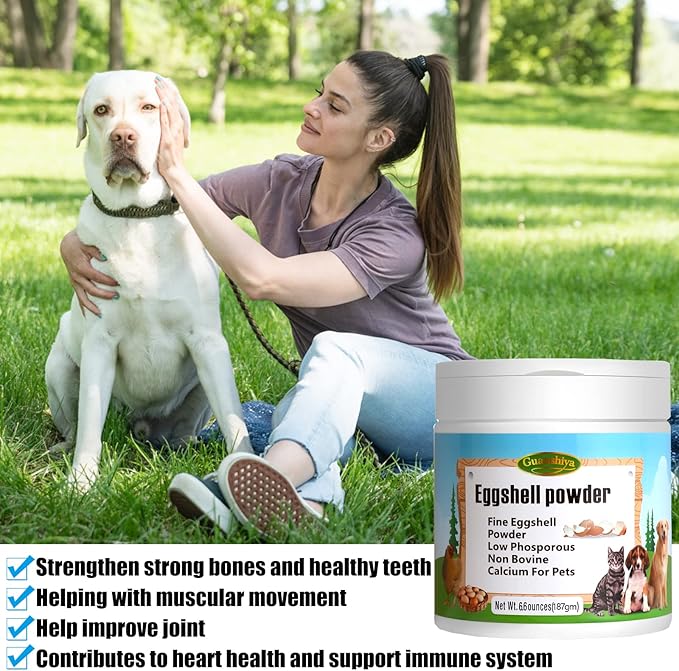 Eggshell Powder 6.6 oz - Eggshellent Calcium for Dogs and Cats, Fine Eggshell Powder Calcium Supplement for Dogs and Cats, Promotes Healthy Bones, Teeth, Joint, and Muscle Contraction in Pets
