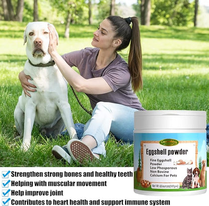 Eggshell Powder 6.6 oz - Eggshellent Calcium for Dogs and Cats, Fine Eggshell Powder Calcium Supplement for Dogs and Cats, Promotes Healthy Bones, Teeth, Joint, and Muscle Contraction in Pets
