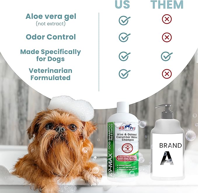Oatmeal Dog Shampoo and Conditioner - for Dogs with Allergies and Dry Itchy Sensitive Skin. Best Hypoallergenic Medicated Tear Free Anti Itch for Puppy - with Aloe Cucumber Essence and Melon Extract